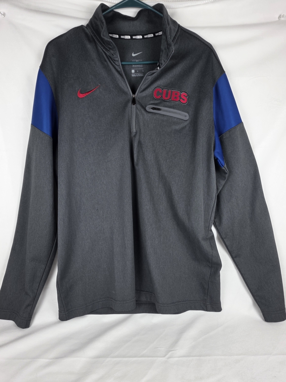 Nike Chicago Cubs Quarter Zip Pullover Large Gray Blue MLB Genuine Gear Dri-FIT